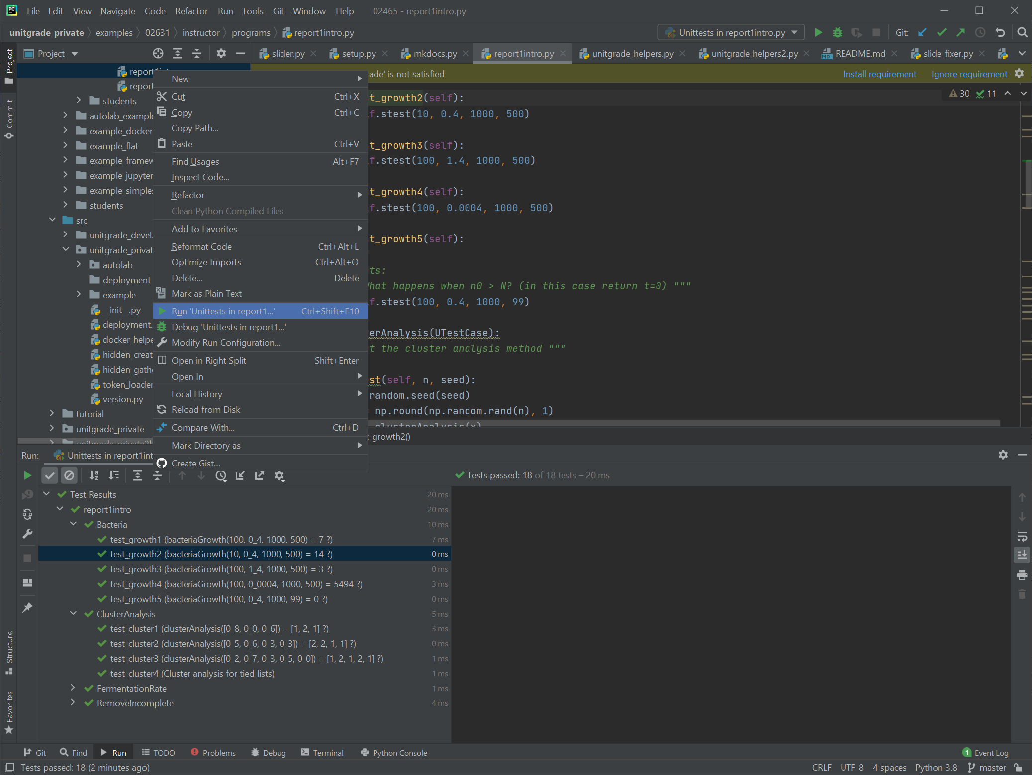 Using unittests in pycharm